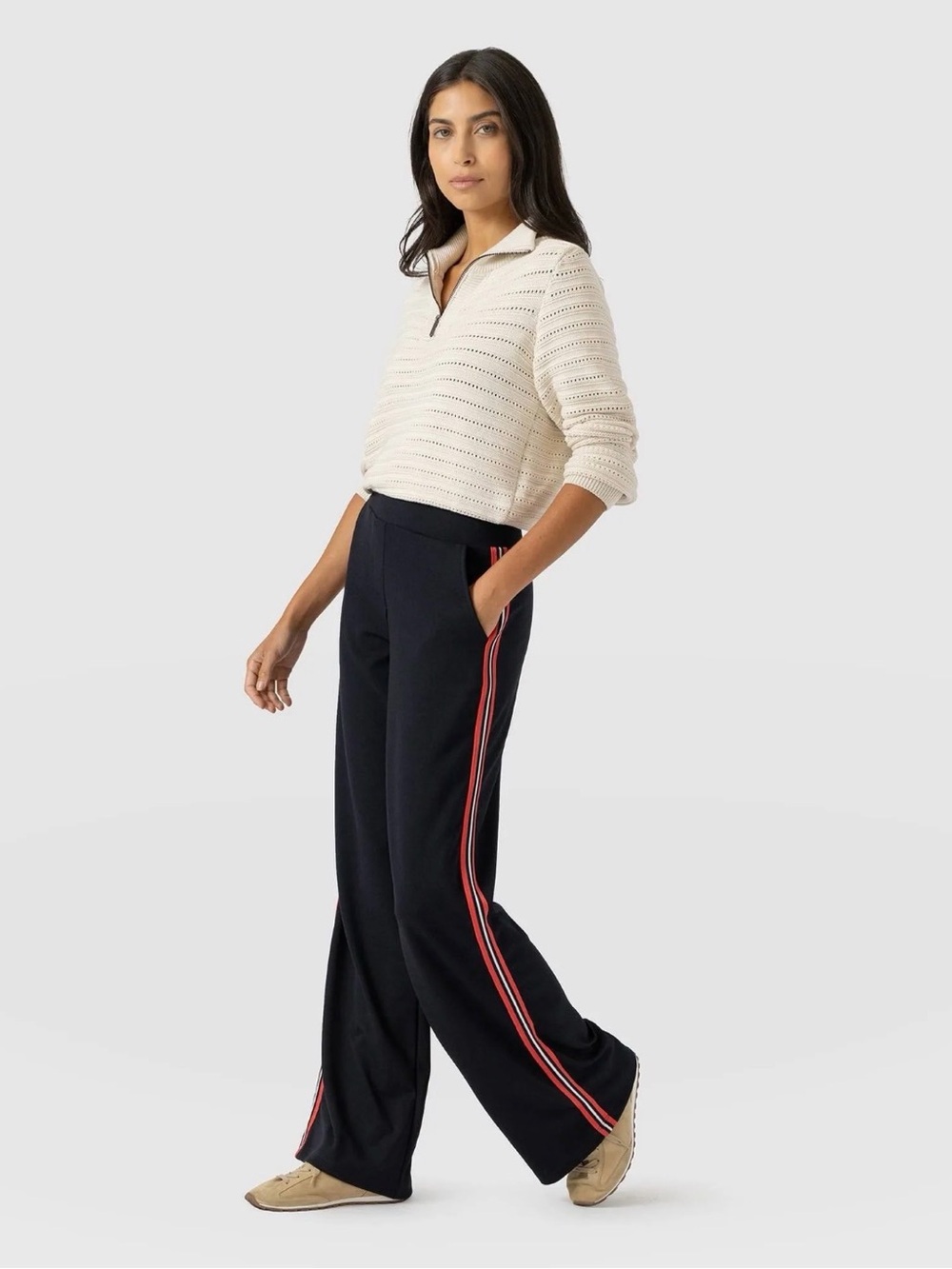 Saint and Sofia Victory Pant - Navy/Red Stripe Dress Track Pants